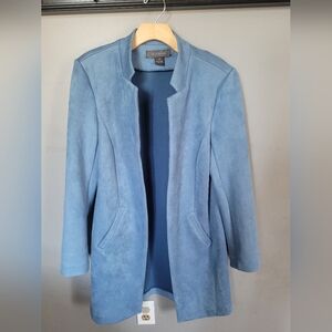Suzy Shier Light Blue Open-Front Suede Like Material BlazerCoat Business Spring